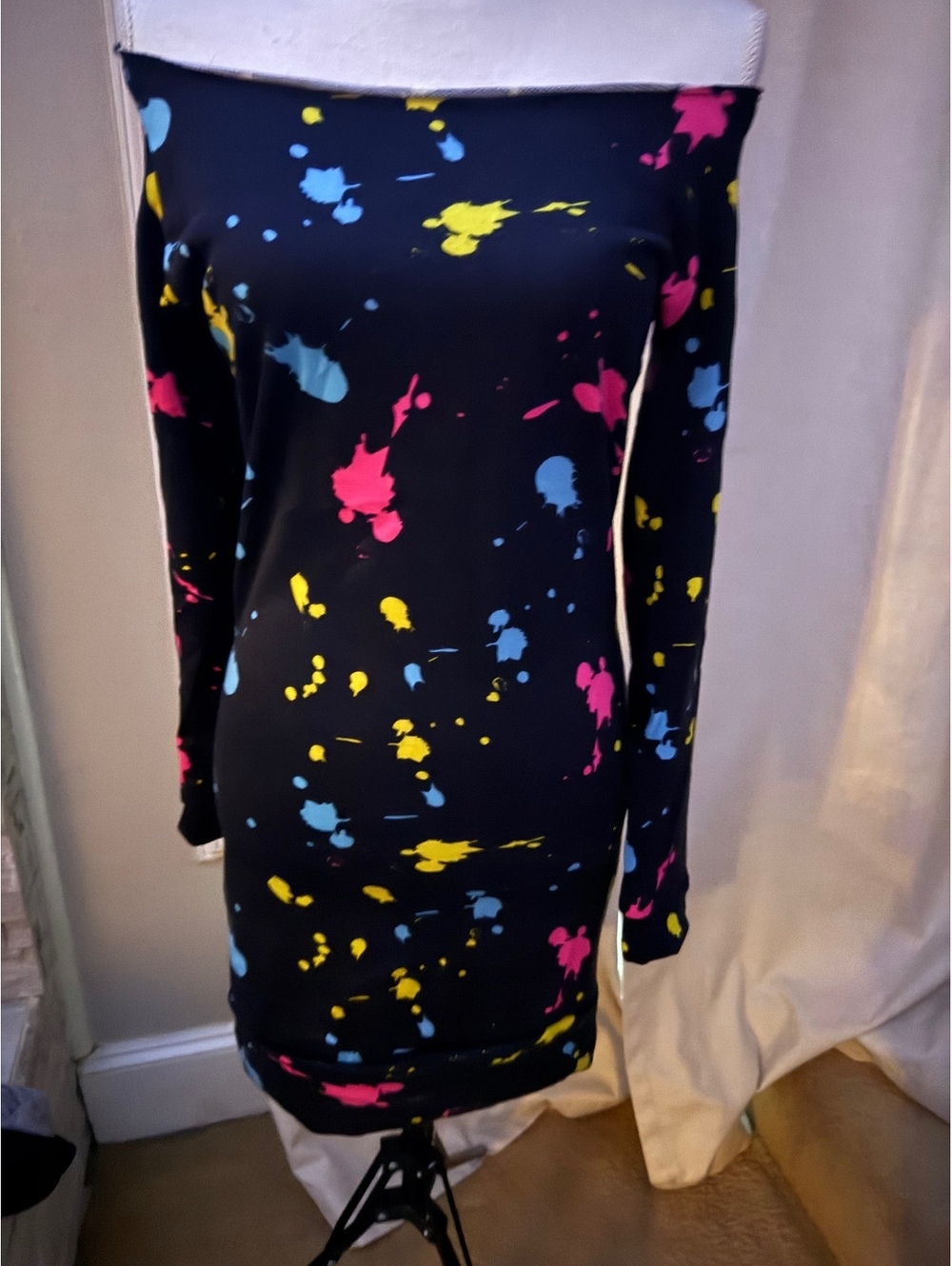 Spirit Totally 80s Paint Splatter Off Shoulder Costume Dress Size Small
